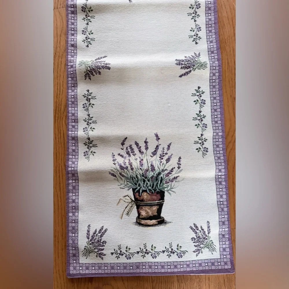 Luxury tapestry Lavander  Bouquet Table Runner - Purple and Cream